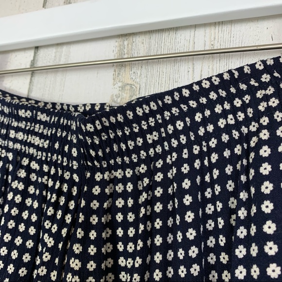 Vintage High Rise Navy Flower Print Elastic Waist Trousers Size Large - Picture 7 of 11